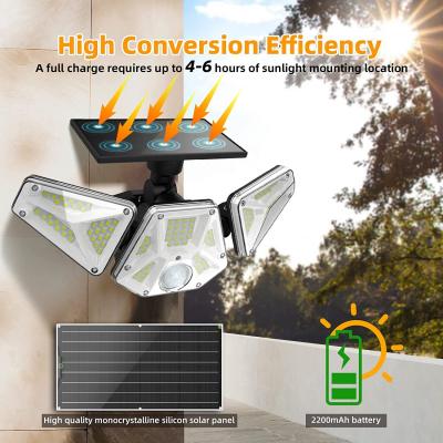 Luz con sensor de movimiento solar IP65 Iluminación de inundación inalámbrica para exteriores Lámpara de seguridad de energía solar Brillante ajustable 3 cabezales 113 Luces LED
