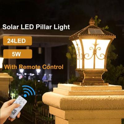 Pilar de luz solar LED Control remoto Linterna retro Impermeable Al aire libre Porche Columna Lámpara Luz de noche